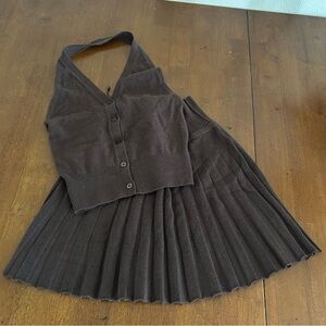 Lovers + Friends Milana Vest and Pleated Skirt Set in Brown